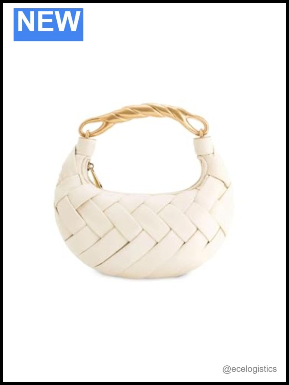 Faux Leather Weave Handbag with Gold-Tone Handle
